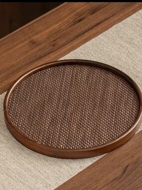 NEW! Walnut Round Decorative Tray